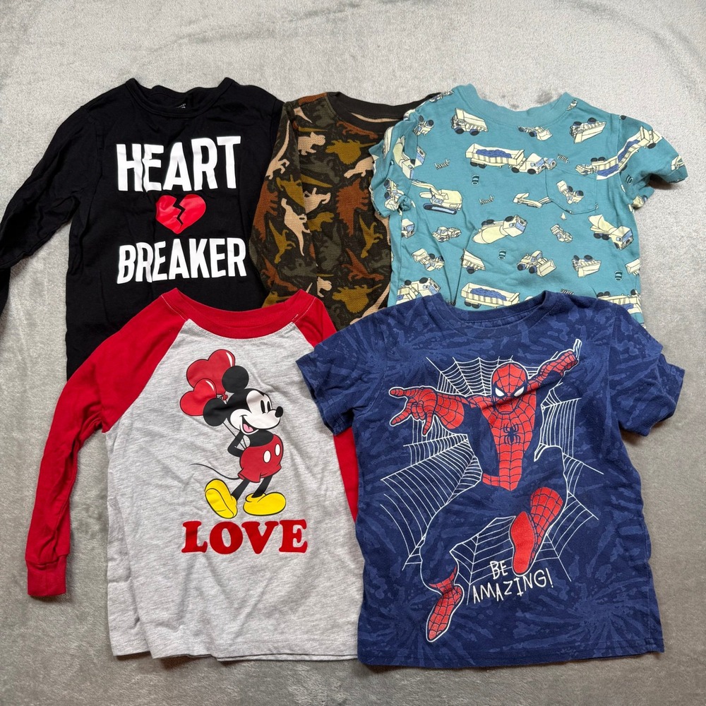 Boys Sz 5/5T Shirt Lot 5pc Marvel Spider-Man Mickey Mouse Gap Dino Heart Breaker